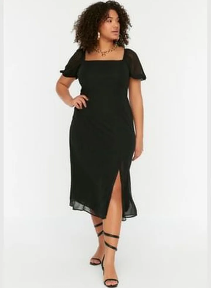 Black Woven Slit Dress TBBSS22AH0012