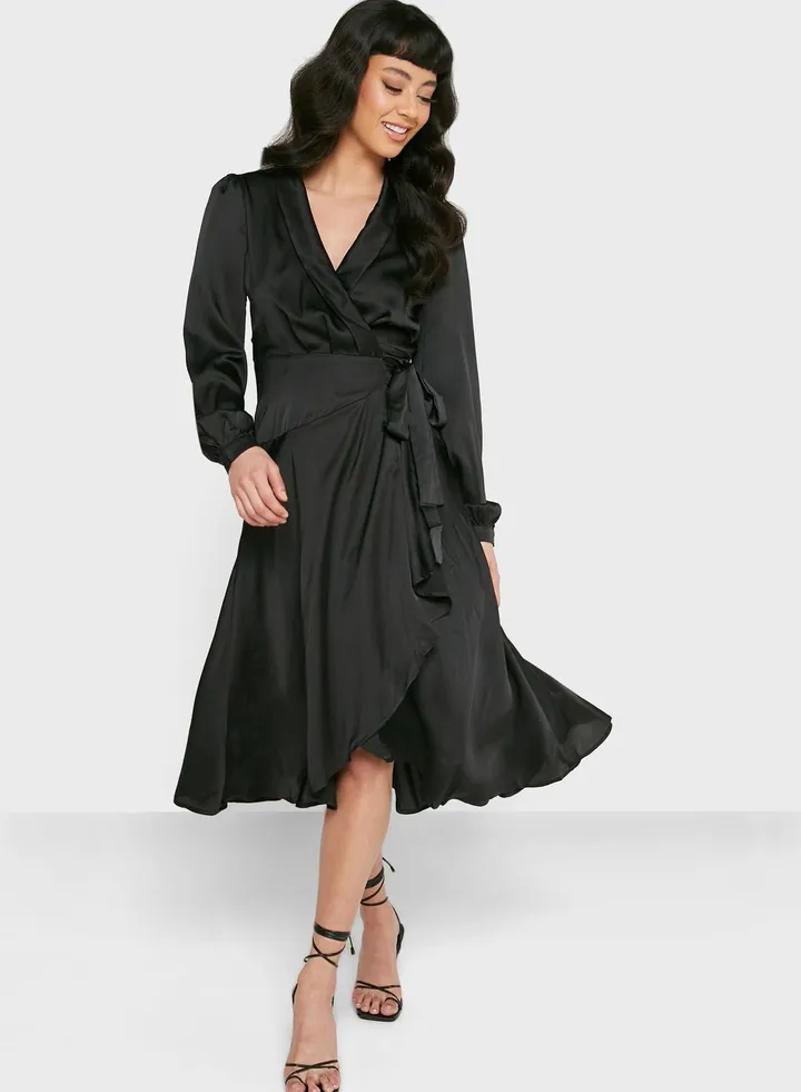Belted Ruffle Detail Skater Dress