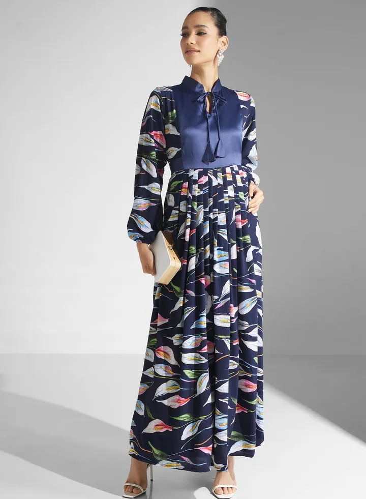 Floral Print Puff Sleeve Jalabiya