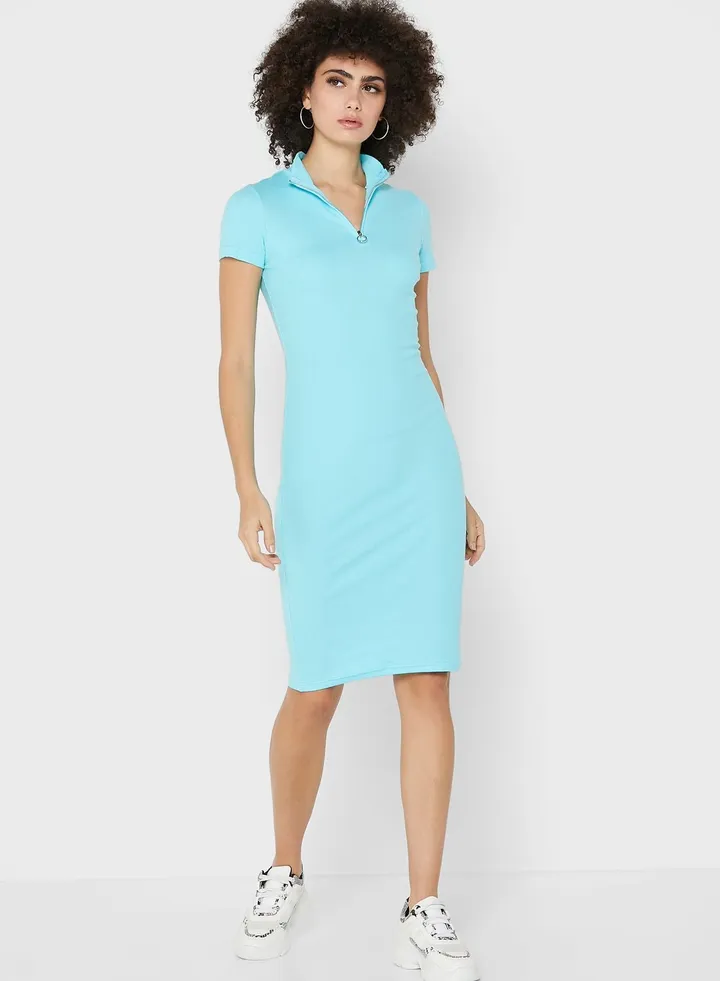 Zipper Neck Bodycon Dress