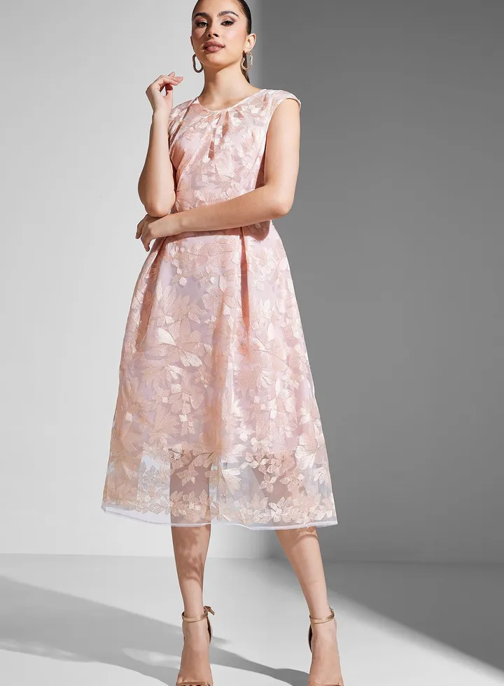 Mesh Floral Embroidered Dress