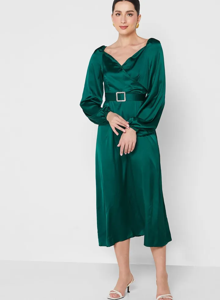 Puff Sleeve Satin Dress
