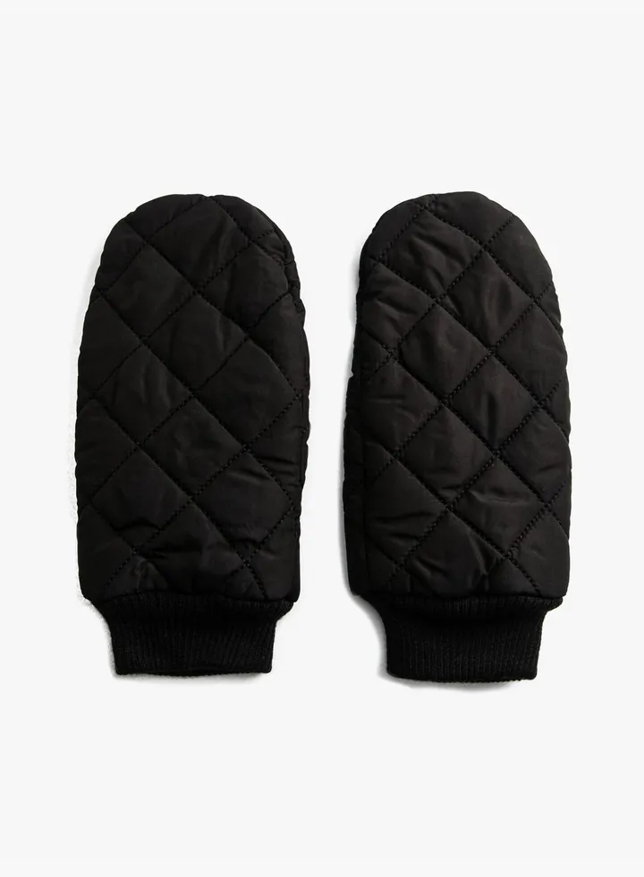 Puffer Quilted Ribbed Gloves Faux Fur Lined