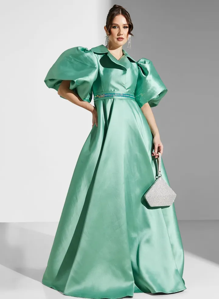 Cape Sleeve Satin Dress