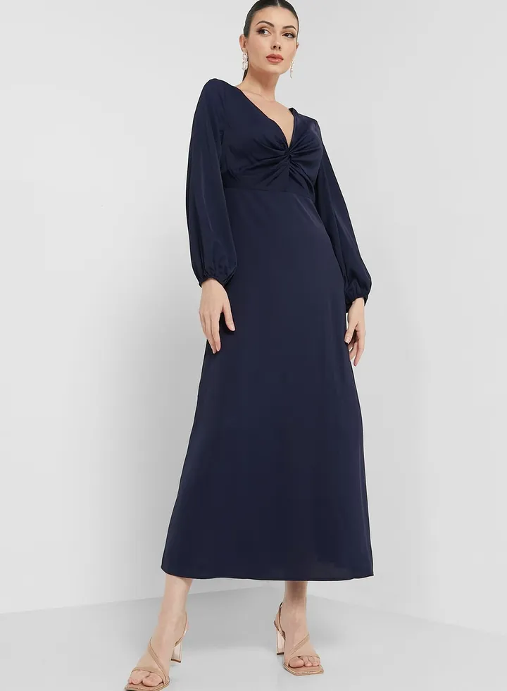Plunge Neck Flare Dress