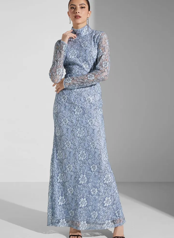 High Neck Printed Dress