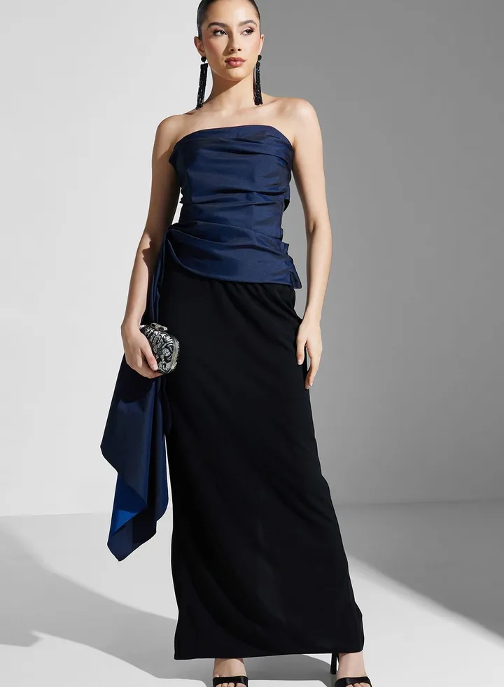 Hadia Ghaleb Bardot Dress With Ruched Detail
