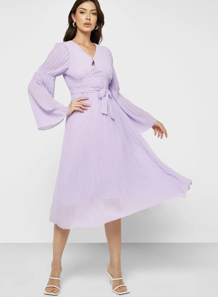 Bell Sleeve Pleated Dress