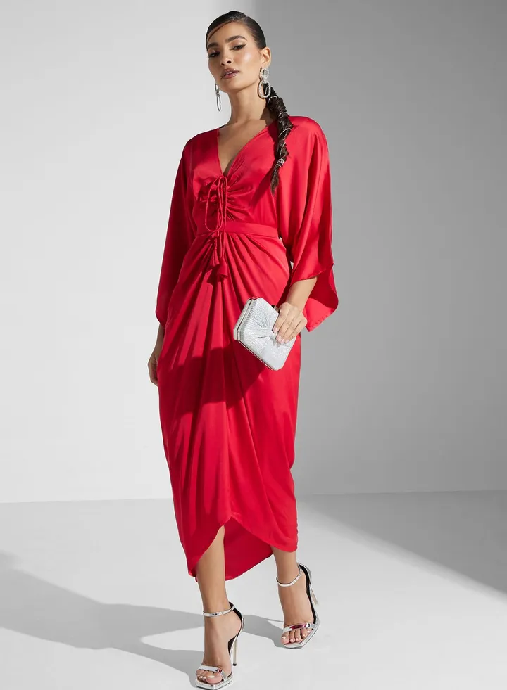 V Neck Tie Detail Dress