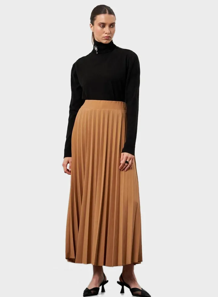 High Waist Plisse Detail Skirt