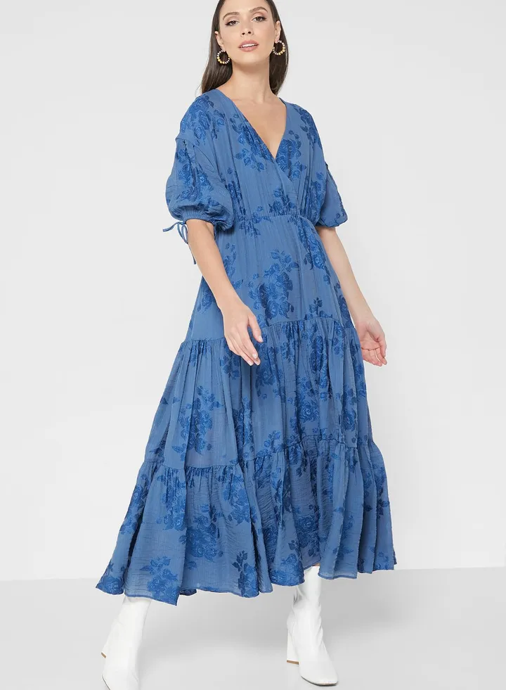 V-Neck Puff Sleeve Dress