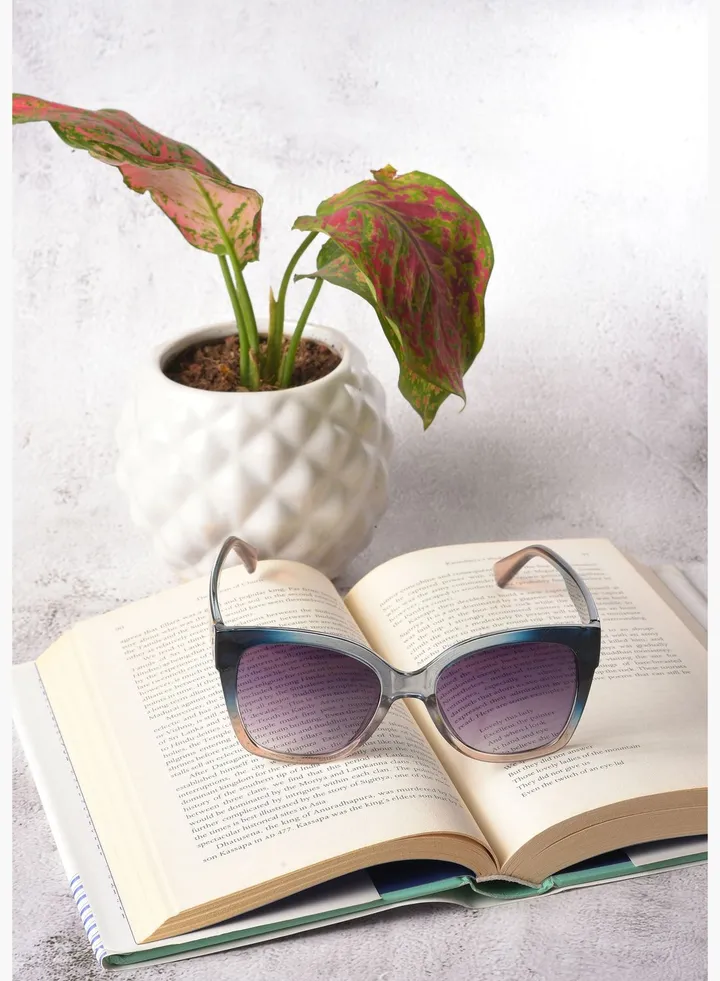 Women Black Lens Blue Cateye Sunglasses