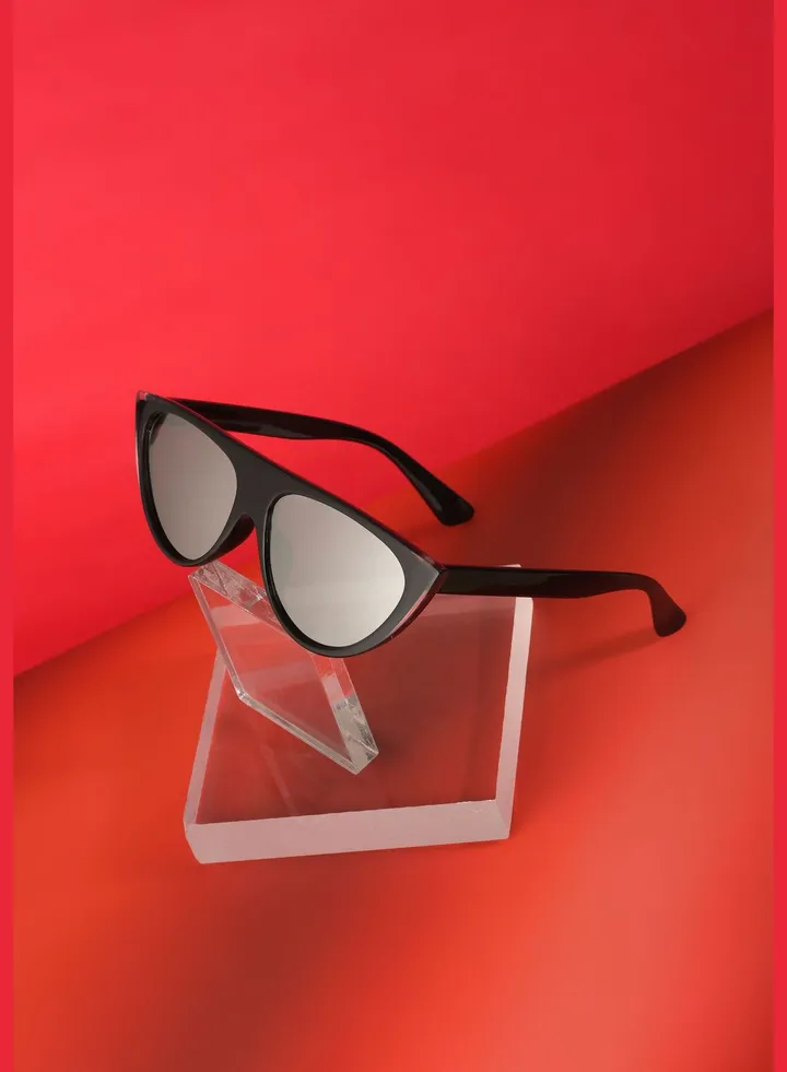 Women Black Lens Black Cateye Sunglasses