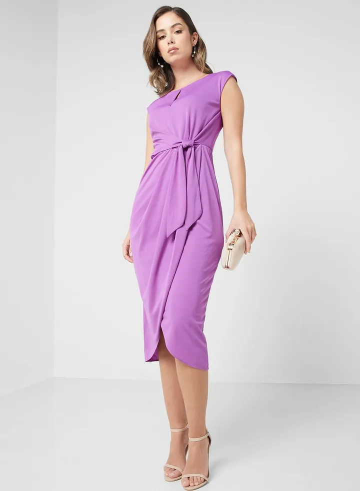 Keyhole Neck Wrap Dress