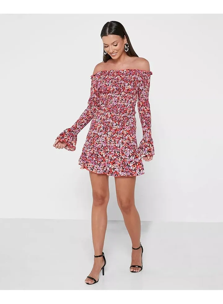 Little Mistress Ditsy Floral Shirred Mini Dress
