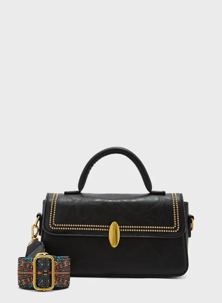 Printed Strap Stud Detail Satchel Bag