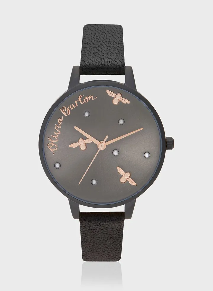 Matte Leather Strap Analog Watch