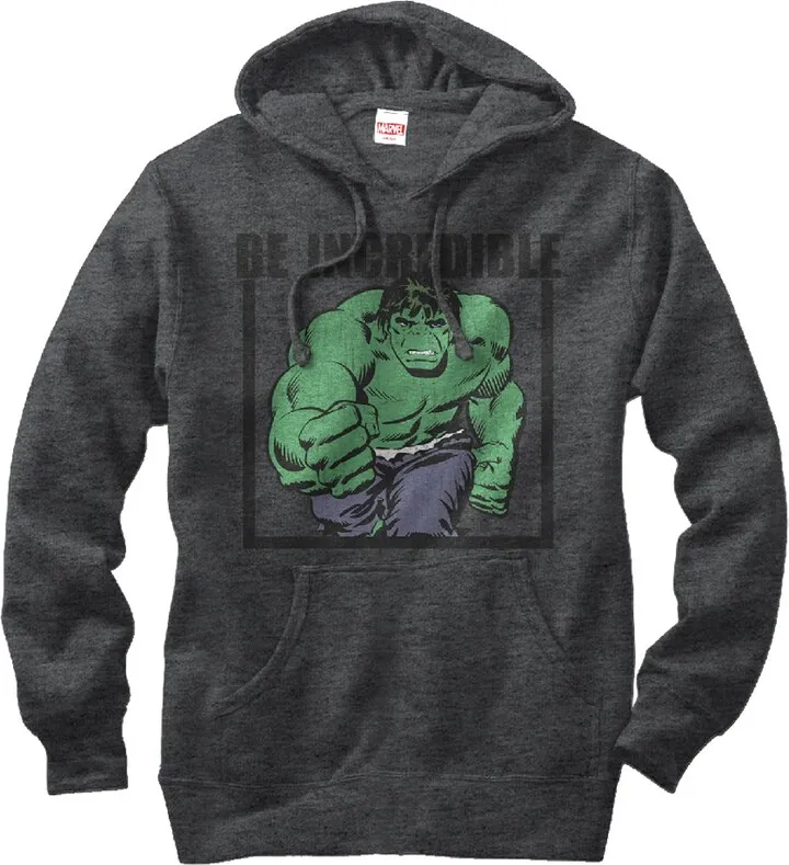 Men's Marvel Hulk Be Incredible Pull Over Hoodie - Charcoal Heather - 2X Large