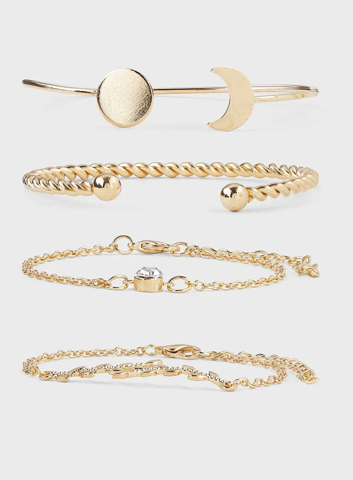 4 Pack Bangle And Chain Bracelet Set
