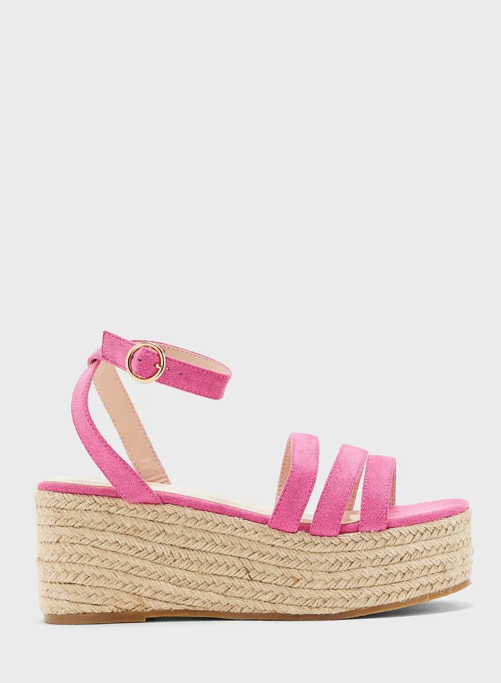 Triple Strap Faux Suede Wedge Sandal