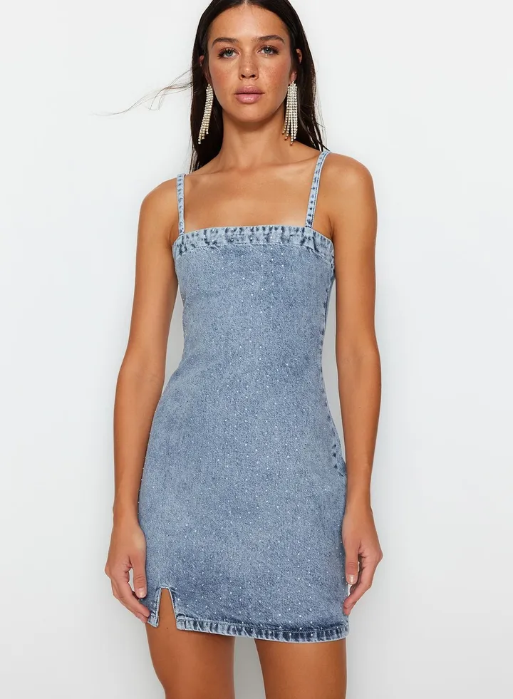 Strap Detail Denim Dress