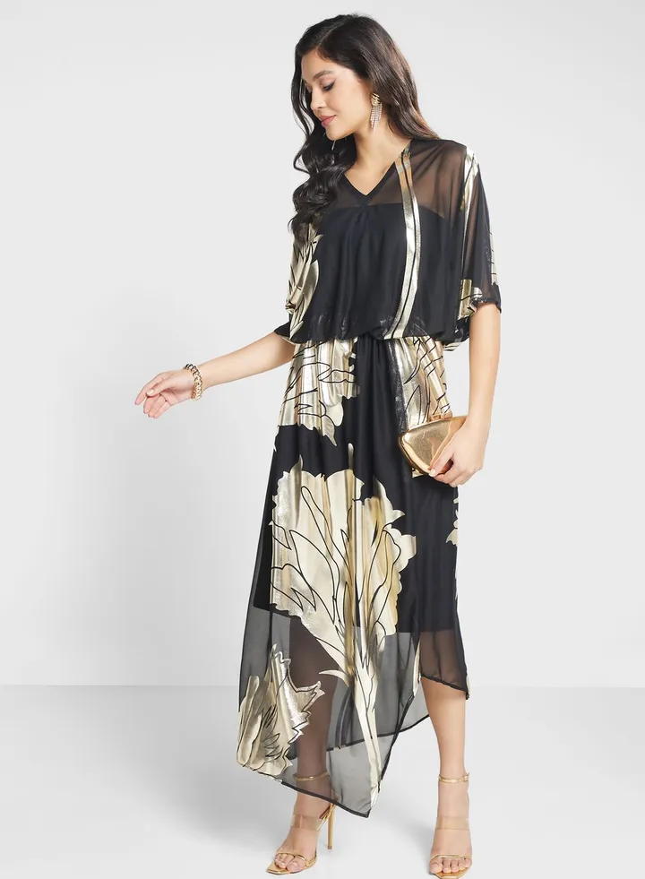 Floral Print Asymmetrical Hem Dress