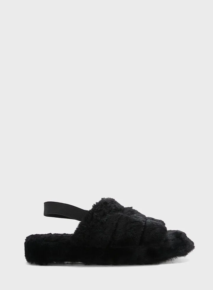 Quilted Furry Slingback Bedroom Slipper