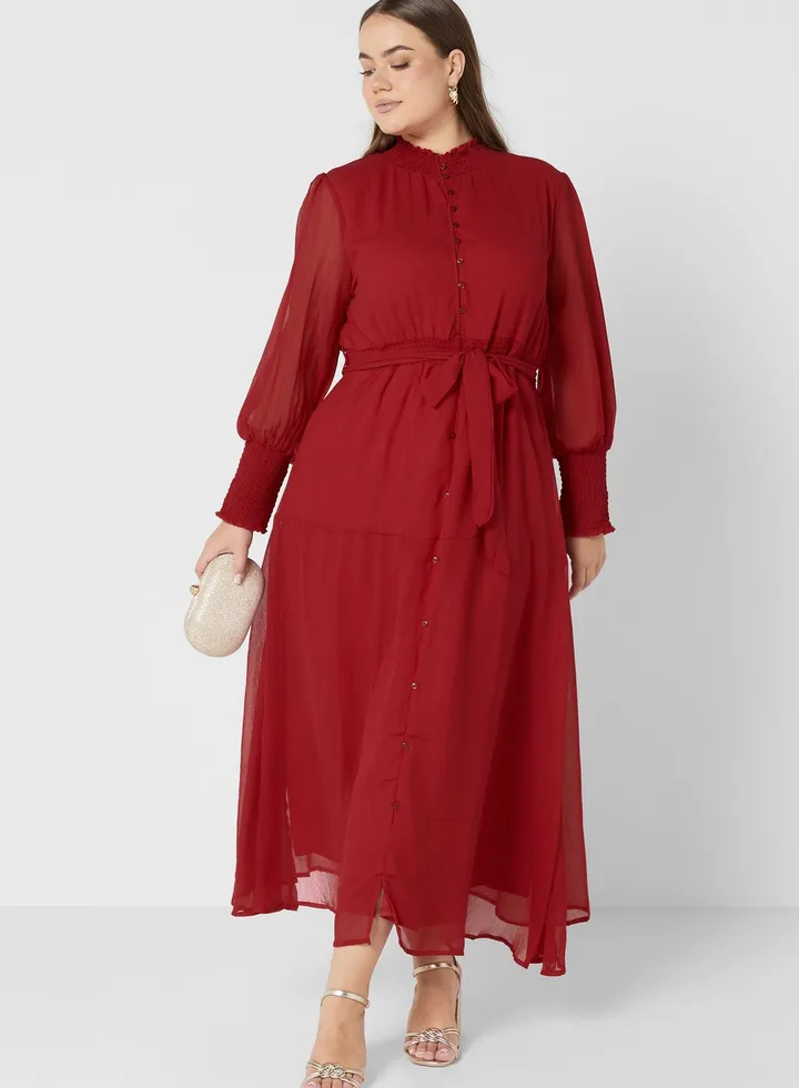 Puff Sleeve Belted Dress