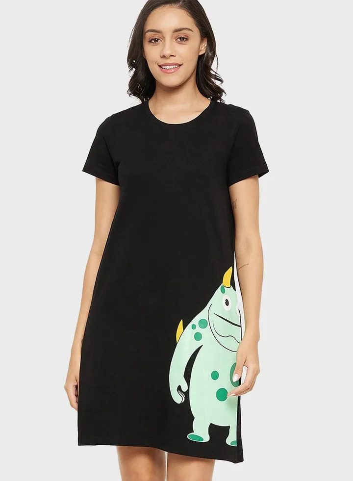 Crew Neck Graphic Nightdress