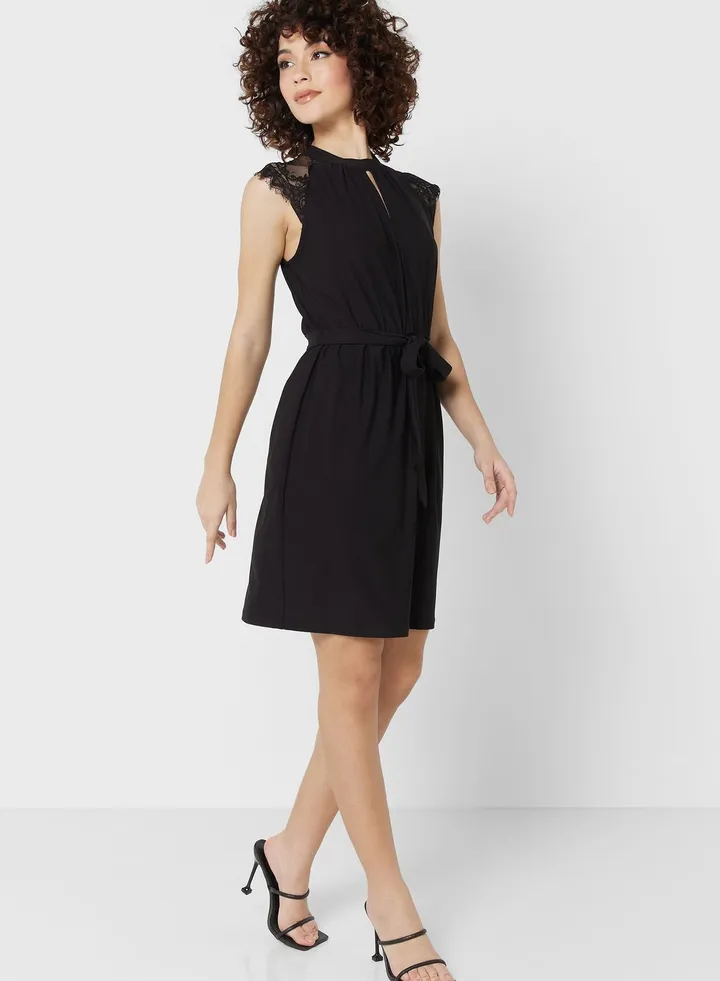 Tie And Lace Detail Dress
