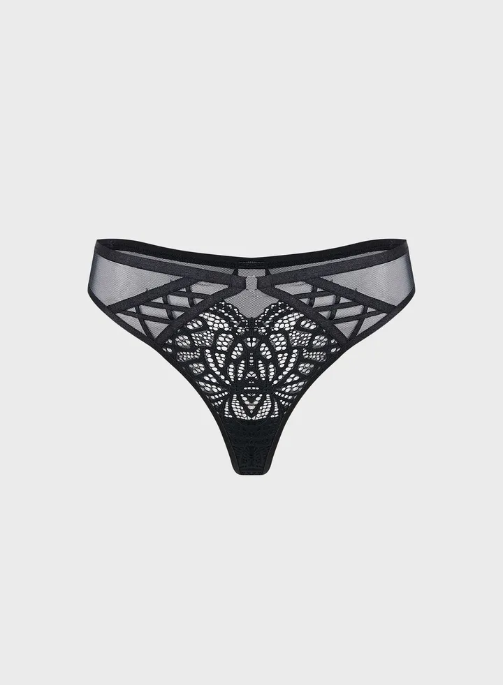 Lace Detail Mesh Thong