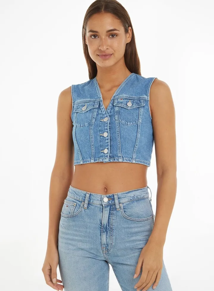 Pocket Detail Denim Vest Jacket