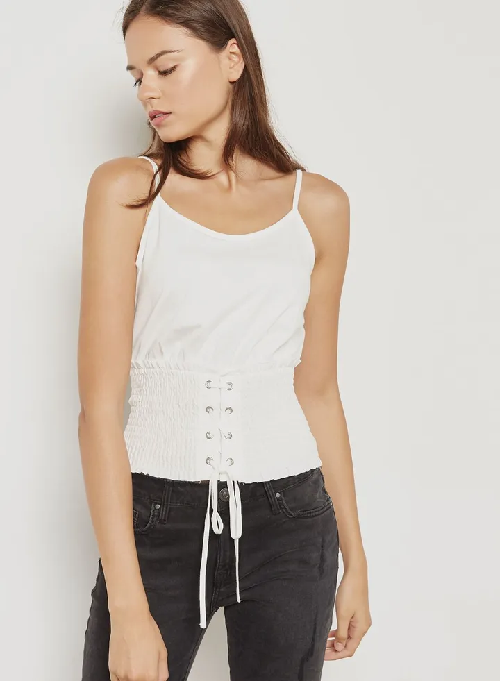 Shirred Corset Waist Cami Top