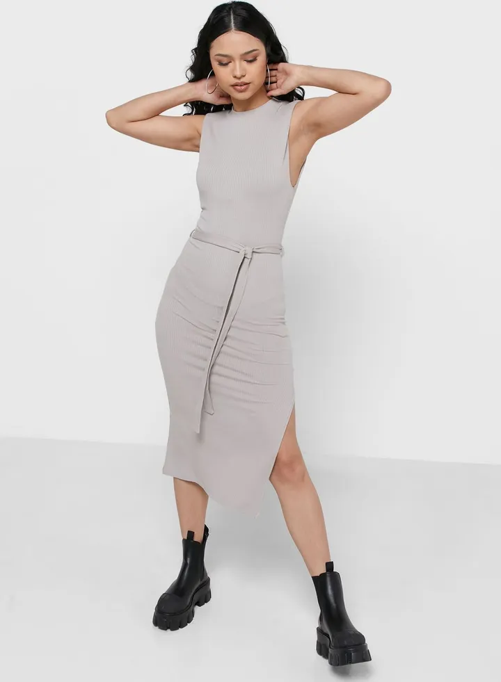 Ruched Side Slit Dress