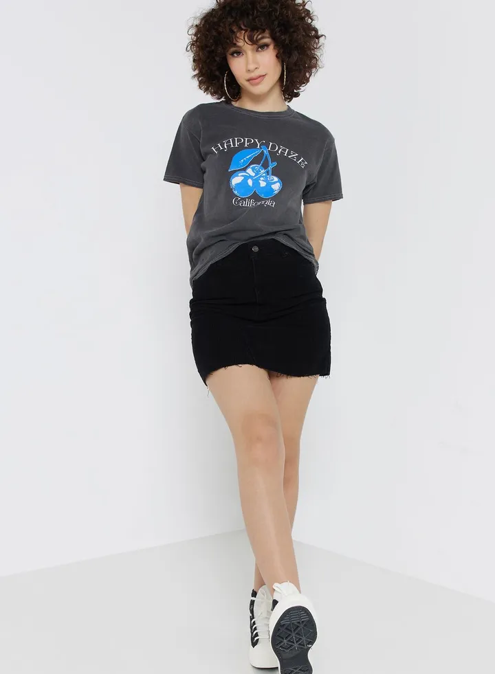 High Waist Cord Skirt