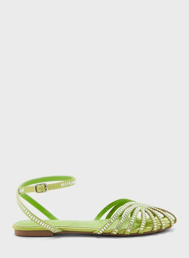 Jeweled Pointed Slingback Flat Shoe