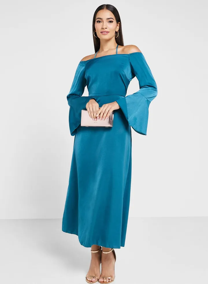 Cold Shoulder Satin Dress