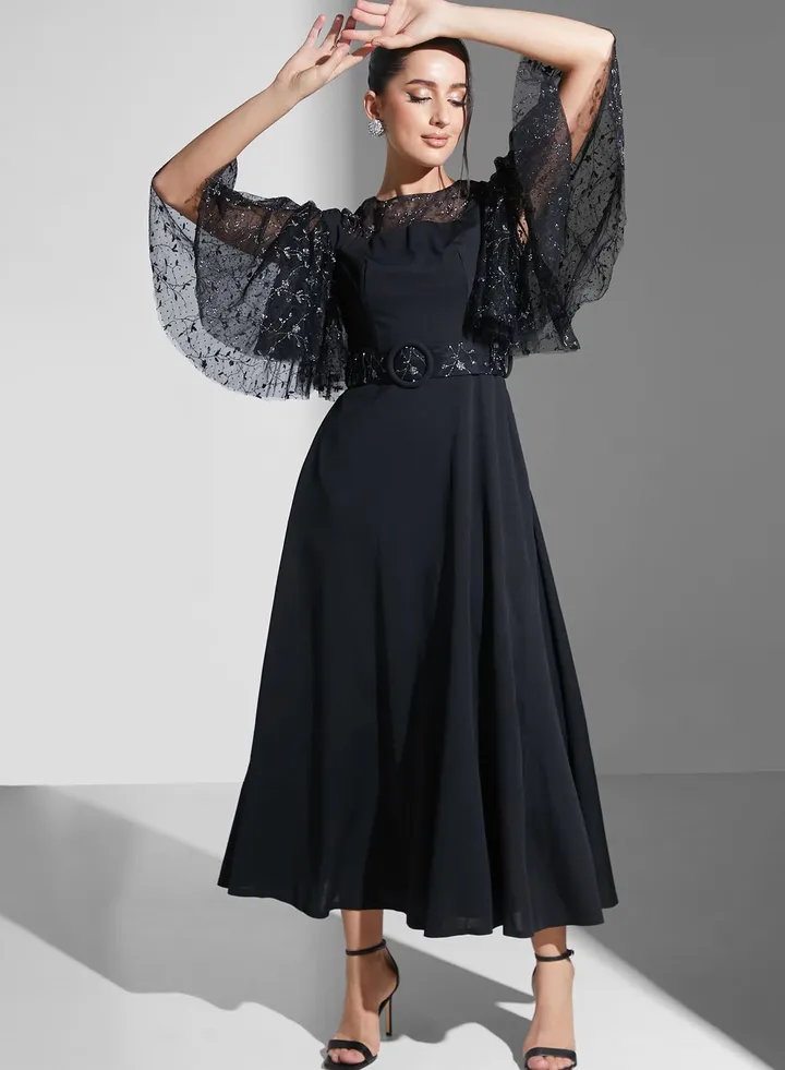 Zena Louay Mesh Detail Dress