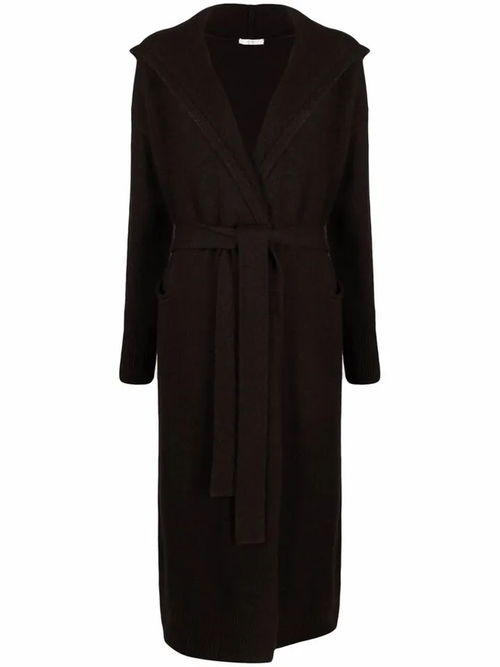 Wool-Cashmere Hooded Cardigan Coat