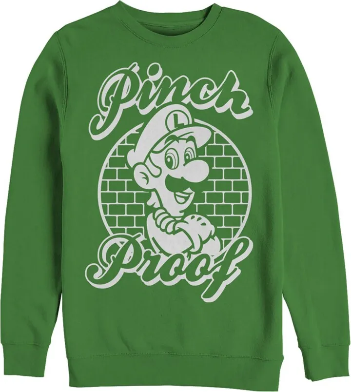 Men's Nintendo Super Mario St. Patrick's Day Pinch Proof Luigi Retro Sweatshirt - Kelly Green - Small