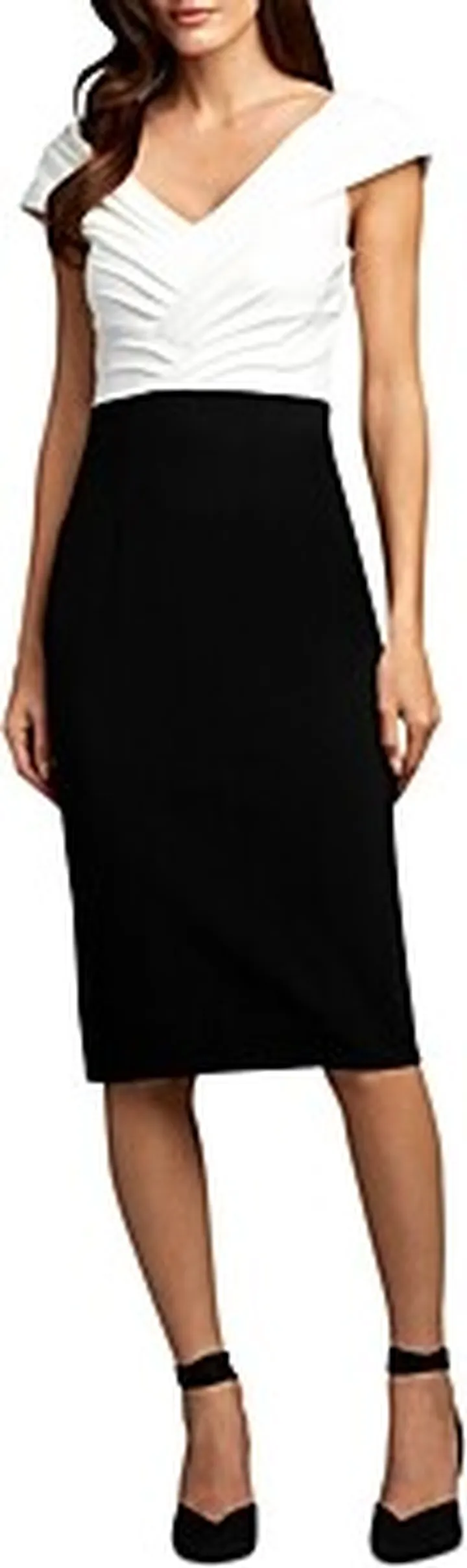Tadashi Shoji V Neck Drape Crepe Dress