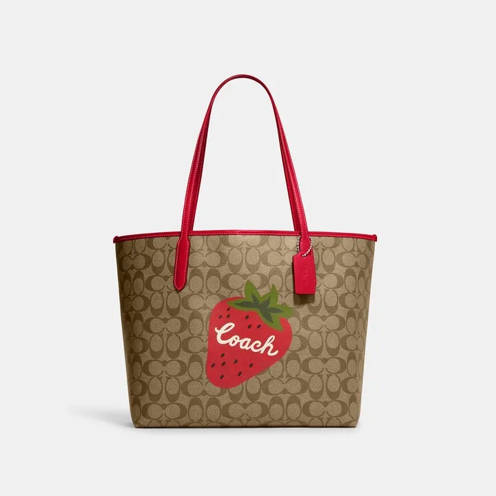 City Tote In Signature Canvas With Wild Strawberry