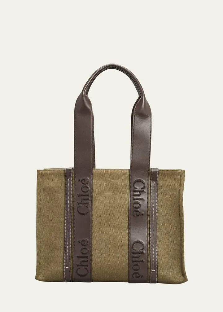 Woody Medium Logo Linen Tote Bag