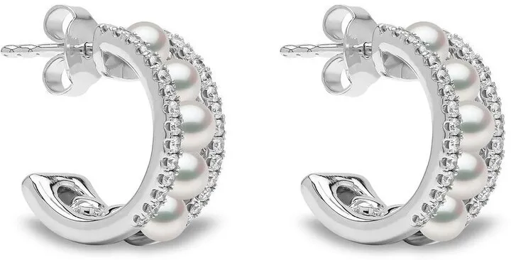 18kt white gold Eclipse Akoya pearl and diamond hoop earrings