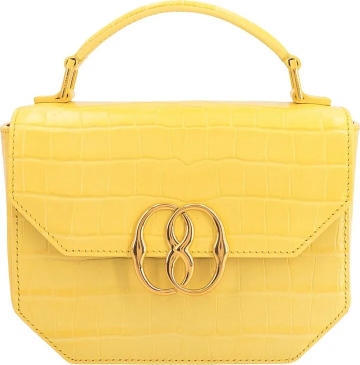 Leather handbag with croco effect