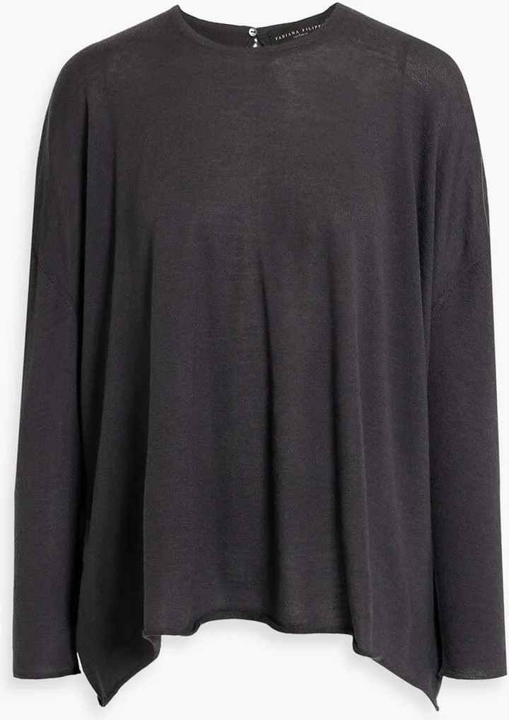 Feather-trimmed cashmere and silk-blend sweater