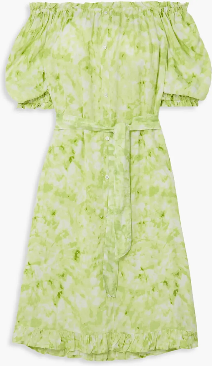 Saint Jean off-the-shoulder ruffled tie-dyed crepe dress