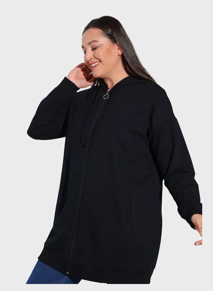 Zip Pocket Detail Hooded Coat
