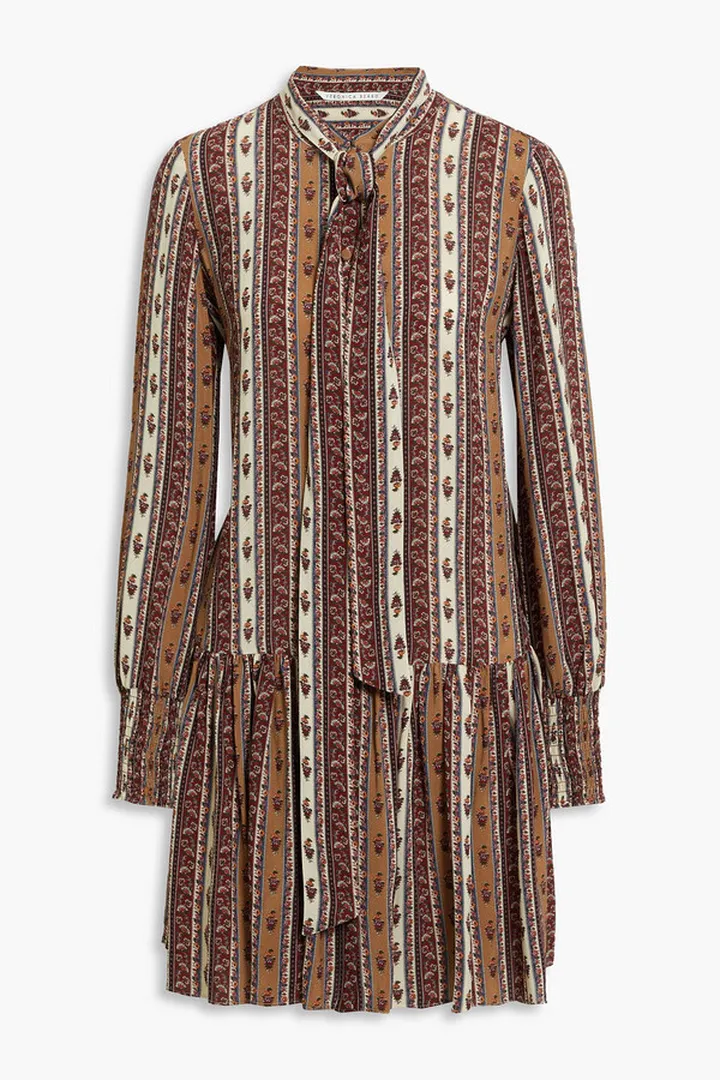 Chateau tie-neck printed crepe mini dress