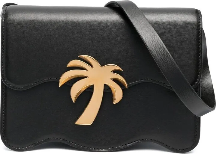 Palm-Motif Leather Shoulder Bag